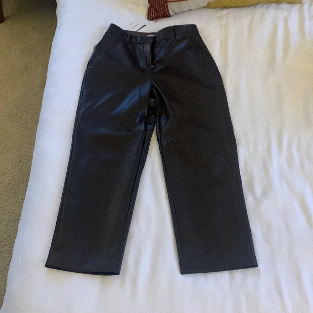 Worn once, dark brown, cropped vegan leather pants